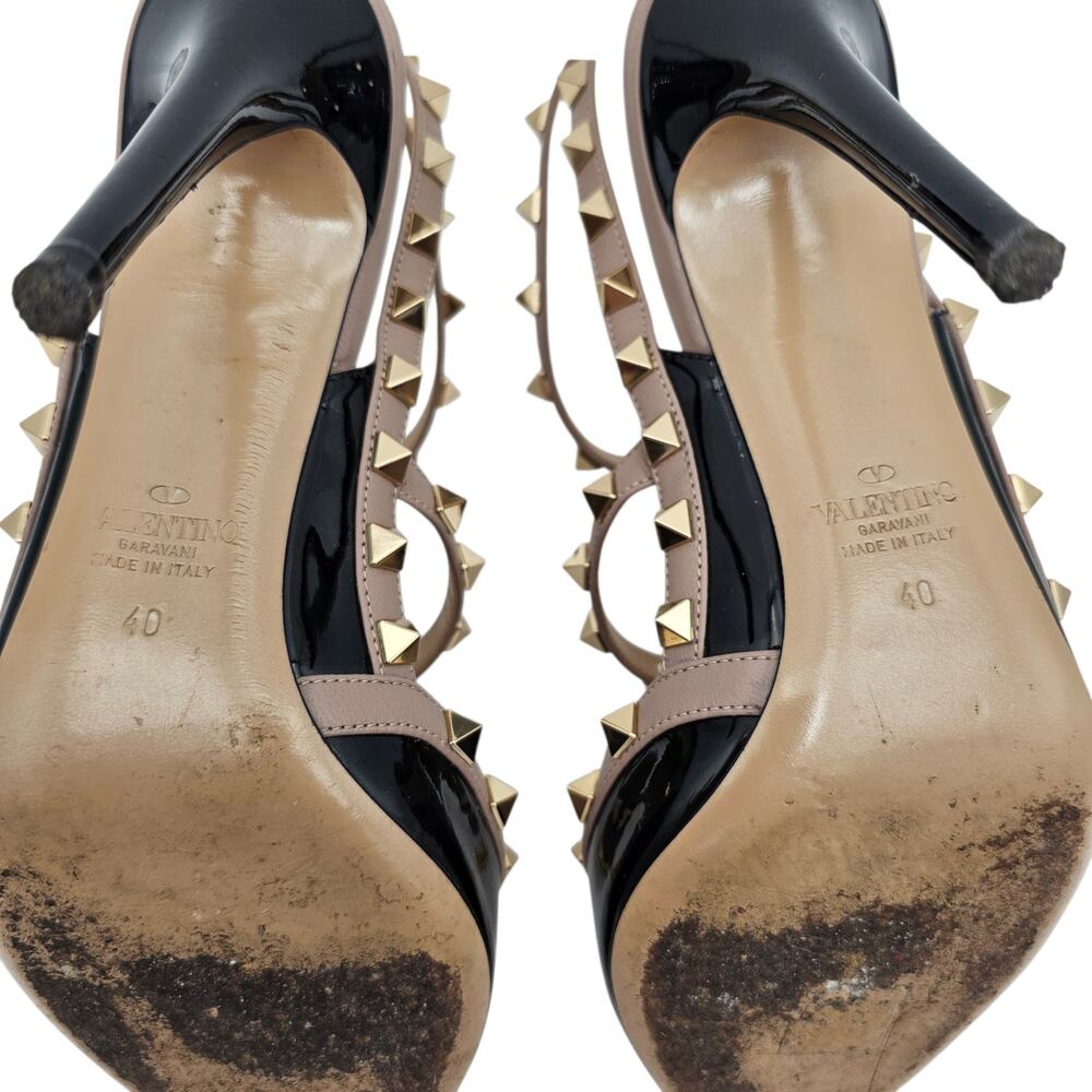 Valentino Garavani Rockstud Heel Pump Cage Black Patent Leather Tan Size 40 10 - Picture 15 of 16